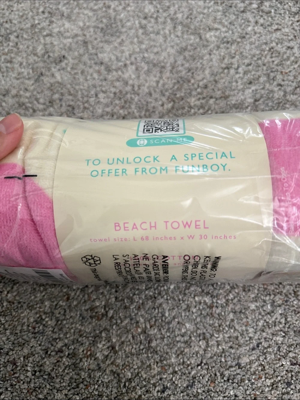 Funboy Poolside Leisure Club Beach Towel Pink & Cream Stripes NEW